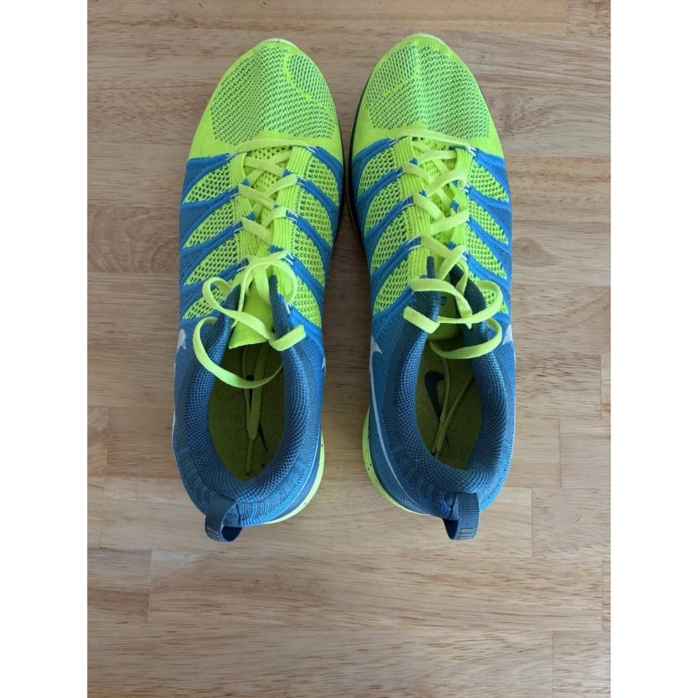 Nike Flyknit Lunar1+ Mens Size 12 Blue Neon Yellow Running‎ Shoes 620465-714